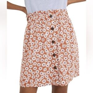 Madewell Paperbag Button-Front Mini Skirt in Falling Daisies Medium Russet